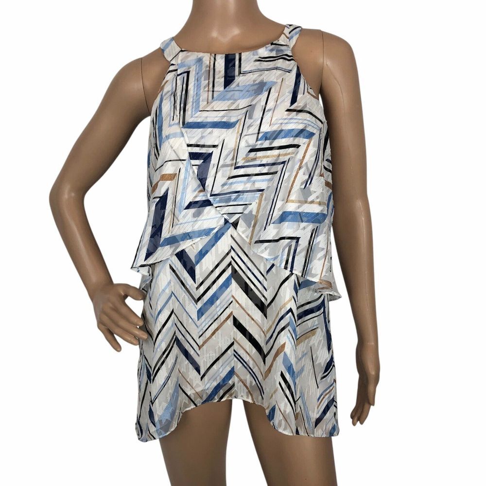 WHBM Velvet Burnout Tiered Ruffle Multicolor Print‎ Top Blouse 12 Career Office